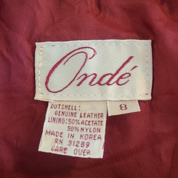Vintage Onde Red Leather Womens Jacket Open Front Size 8 - Picture 3 of 8